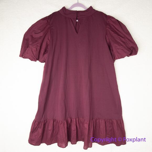 New!  Eloquii Maroon Dress puff sleeve flounce hem size 28 - Picture 8 of 12
